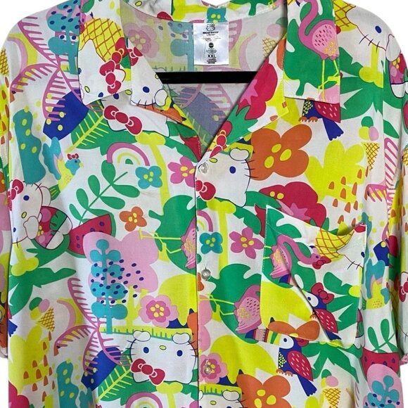 Hello Kitty Hawaiian Shirt Tropical Short Sleeve Button Up Sanrio Hybrid XXL - Picture 4 of 7